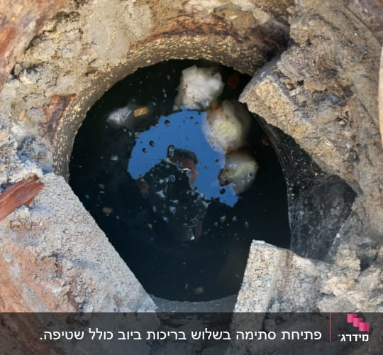בור ביוב עם מים ופסולת
